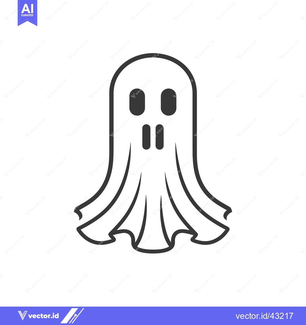 Premium Vector dari A simple outline drawing depicting a classic cartoon ghost figure