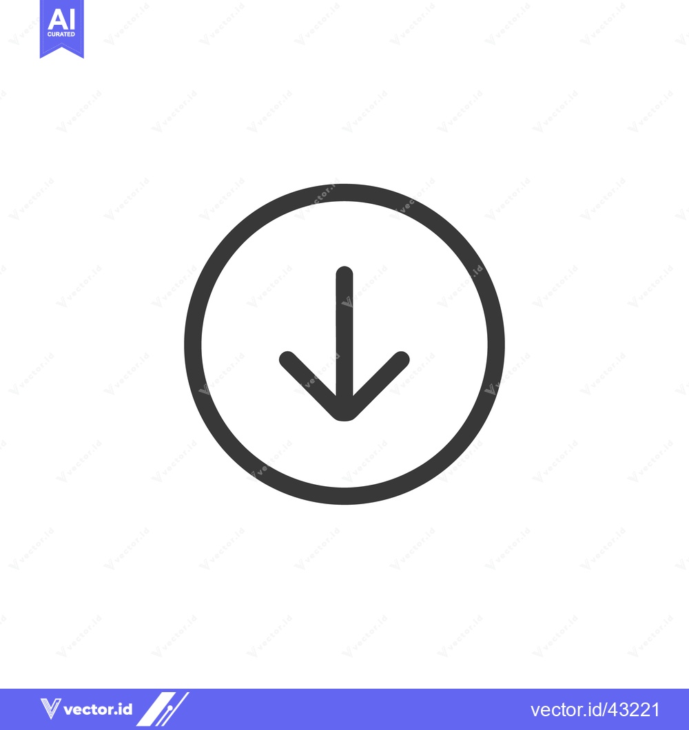 Premium Vector dari Simple Down Arrow Icon in Circle, Minimalist Design on White Backgroun
