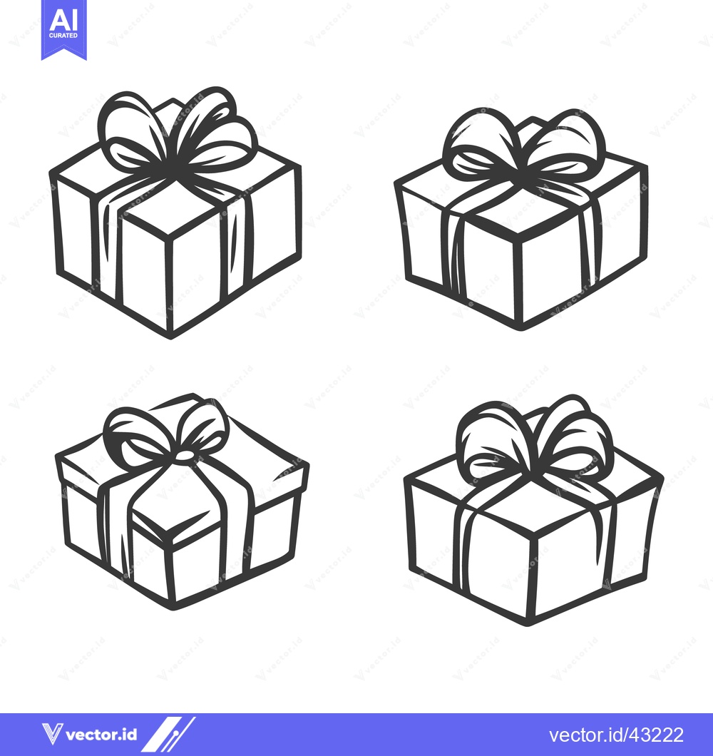 Premium Vector dari Simple black and white illustrations of wrapped gift boxes and ribbons