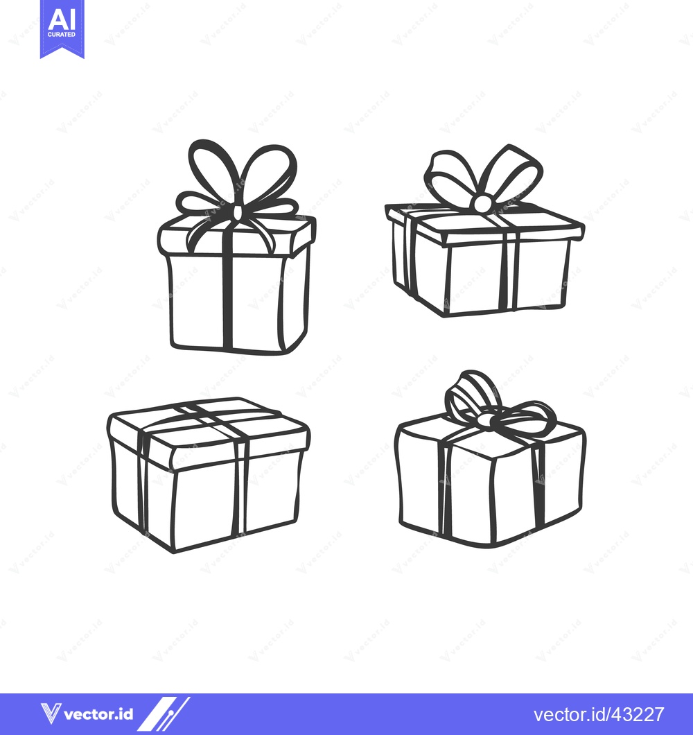 Premium Vector dari Four Line Drawings Of Decorative Boxes With Bows And Ribbons