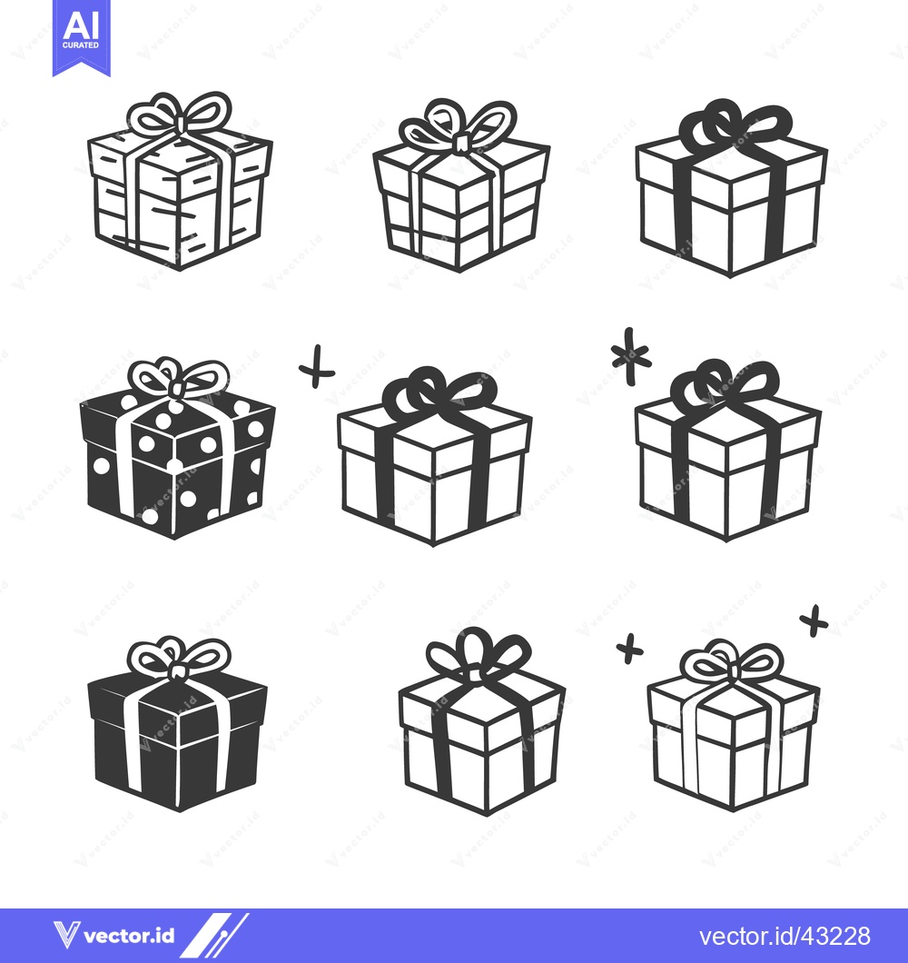 Premium Vector of A collection of nine gift boxes with various ribbon designs