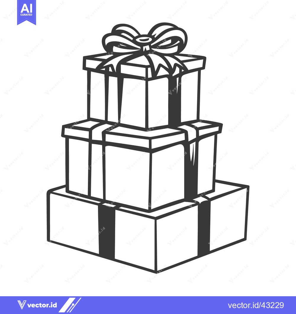 Premium Vector dari A tall stack of three present boxes with ribbon on top