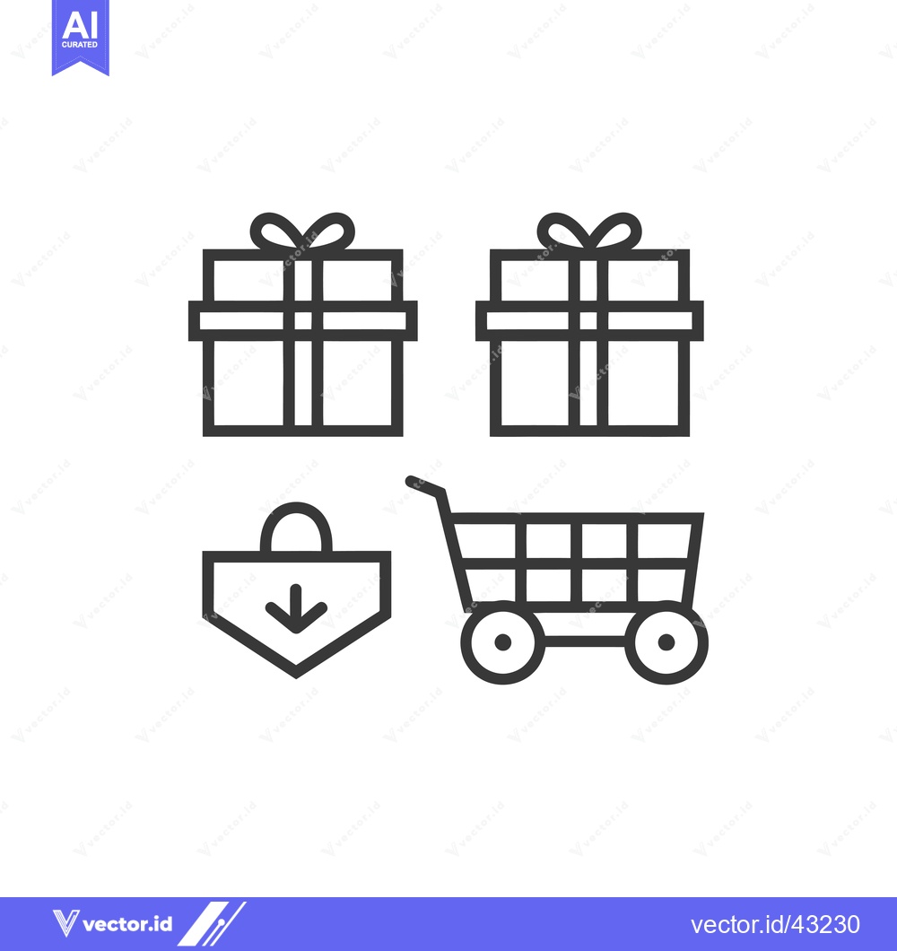 Premium Vector dari Gift Boxes, Shopping Cart and Down Arrow Icon Set
