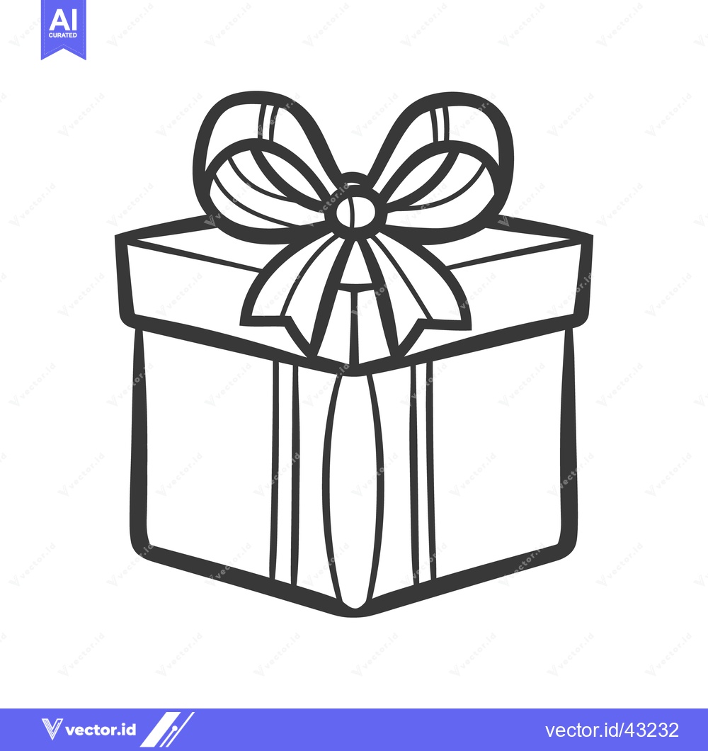 Premium Vector dari A Simple Line Drawn Image Featuring a Gift Box with a Bow