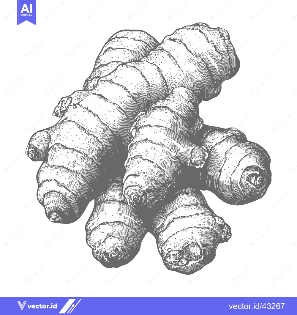 Premium Vector dari A Detailed Illustration of Fresh Ginger Roots