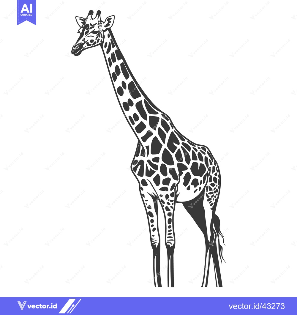 Premium Vector of A Tall Giraffe Standing Against A White Background Looking Left