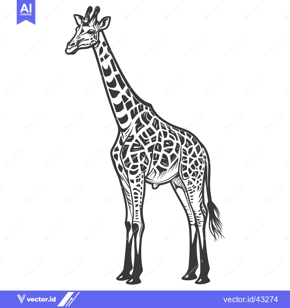 Premium Vector dari A black and white illustration depicting a tall standing giraffe anima