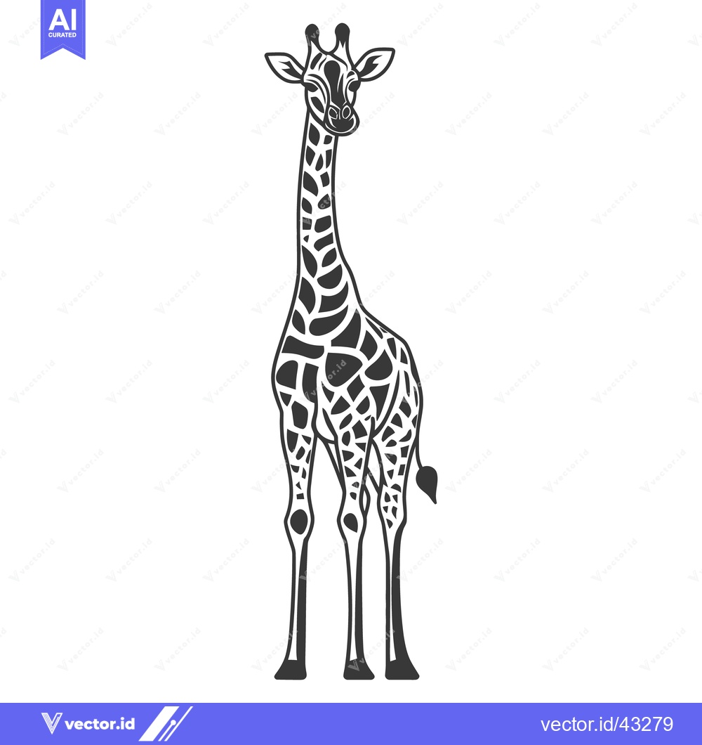 Premium Vector dari A detailed black and white illustration of a tall giraffe standing