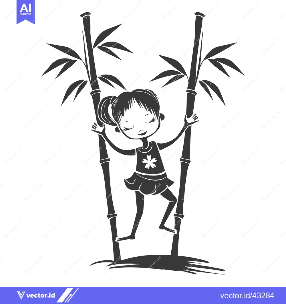 Premium Vector dari Girl Balancing on Bamboo Stalks with Closed Eyes