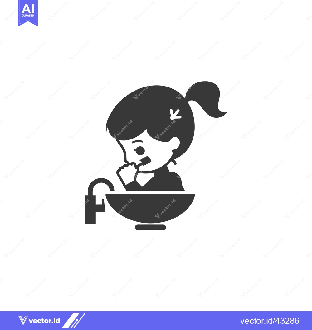 Premium Vector of Girl Brushing Teeth in Bathroom Sink