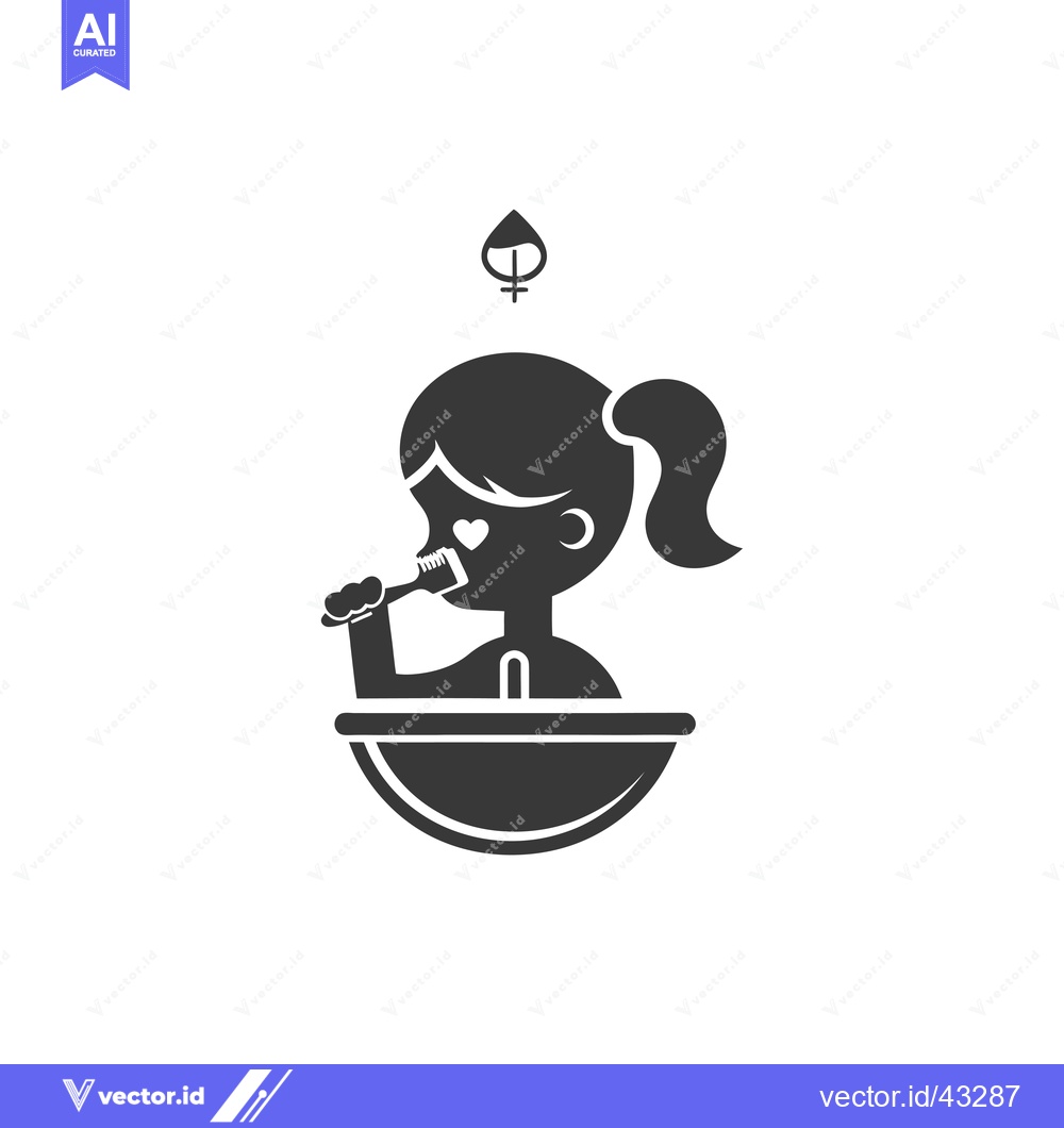 Premium Vector dari Girl Brushing Teeth in Bathroom Sink with Water Drop Symbol