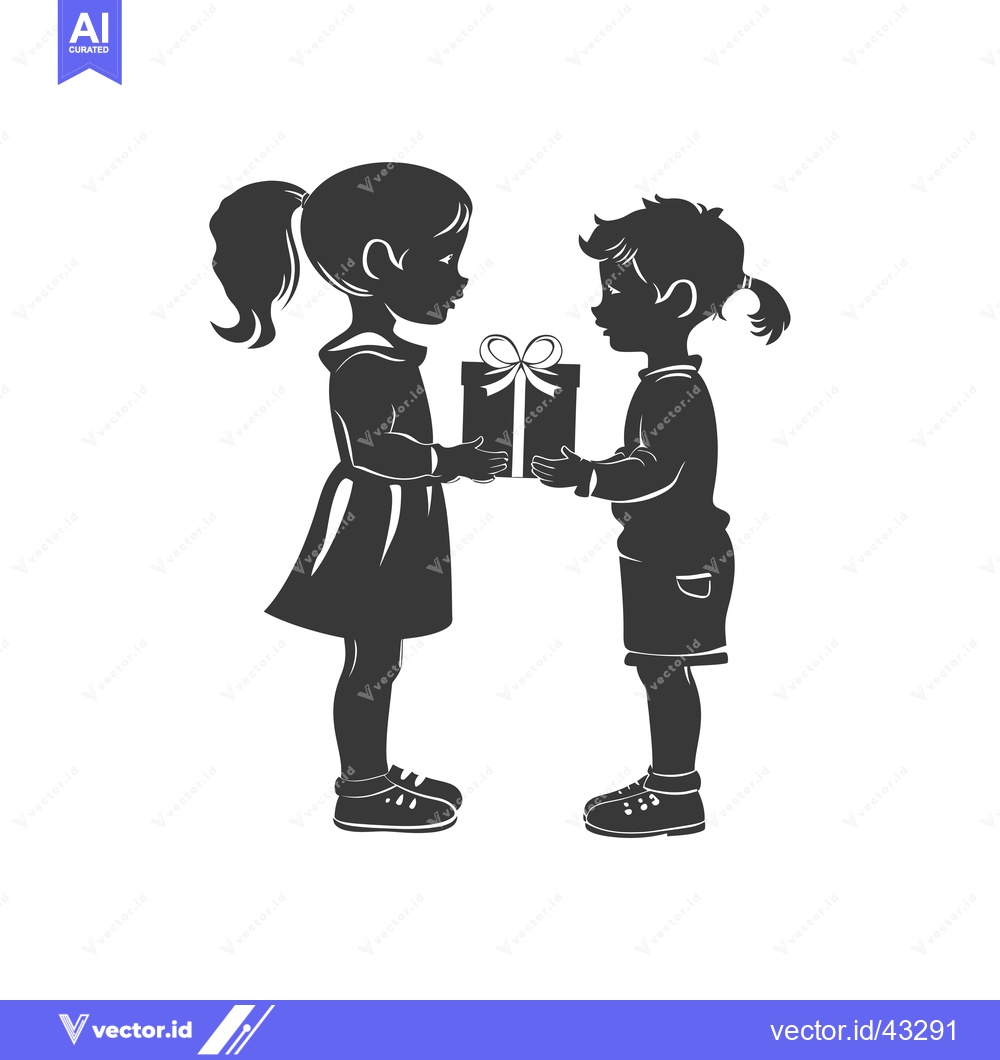 Premium Vector of Girl giving a gift to a boy, black silhouette