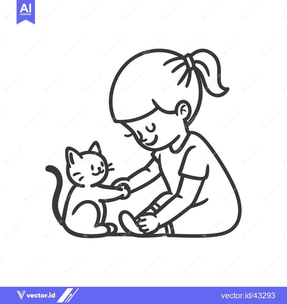 Premium Vector dari Girl Holding Hands with a Cat