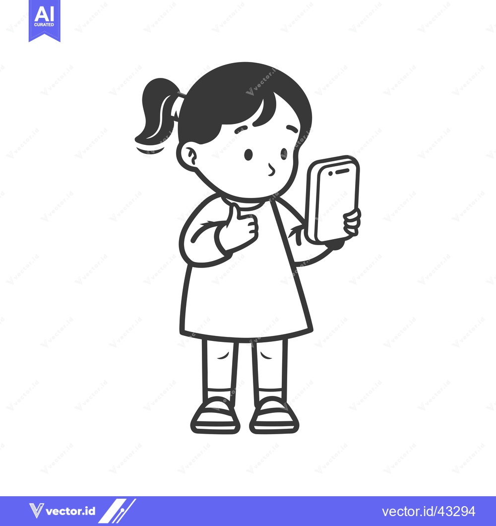 Premium Vector of Girl Holding Smartphone and Giving Thumbs Up