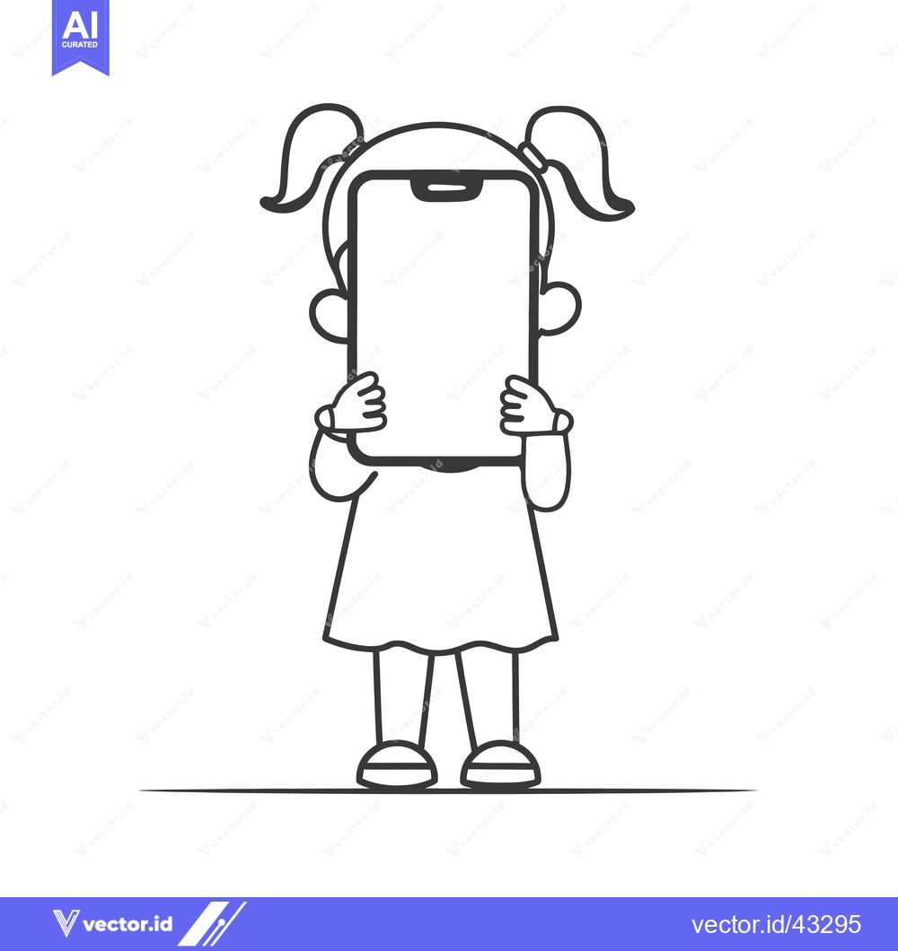 Premium Vector dari Girl Holding Smartphone Covering Face In Cartoon Illustration
