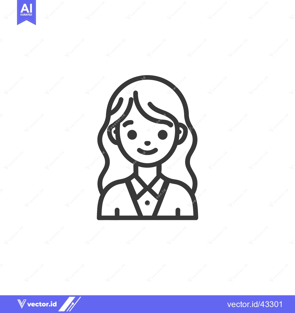 Premium Vector of Minimalist Line Art: Smiling Woman with Bob and Collared Shirt