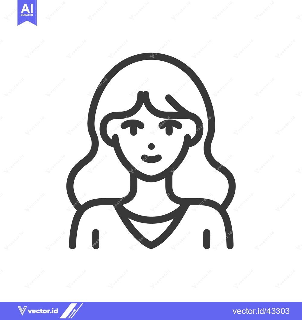Premium Vector of Minimalist Woman Portrait Icon with Wavy Hair and V-Neck Top