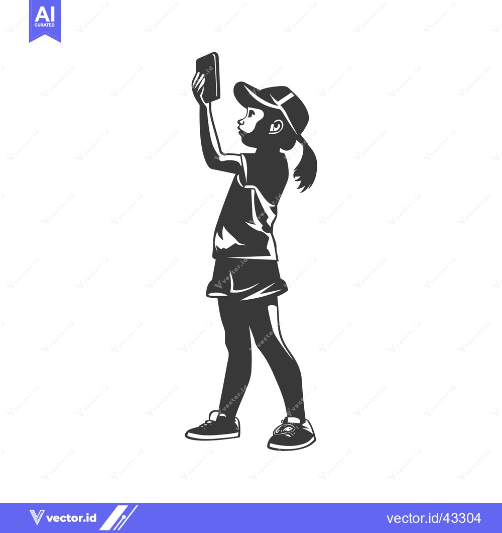 Premium Vector dari Girl in a Cap Taking a Selfie with a Smartphone