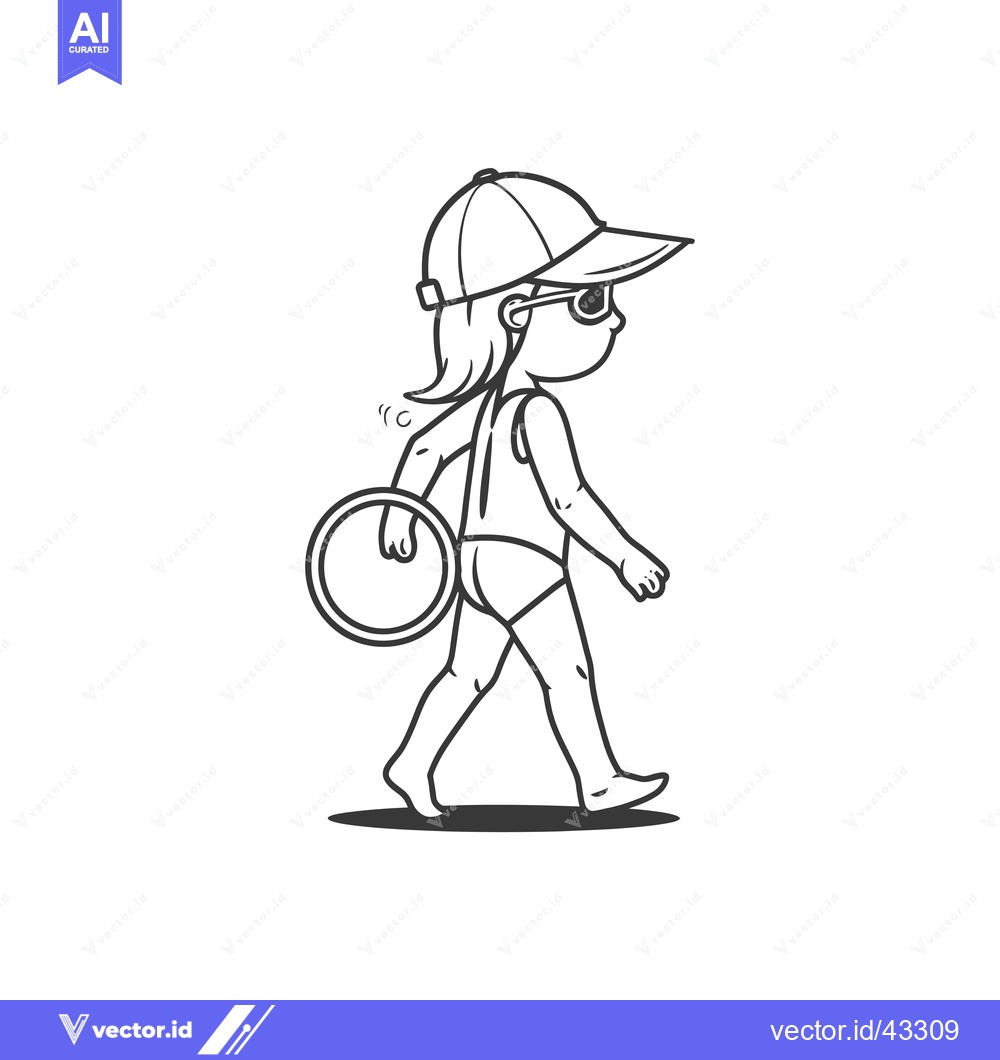 Premium Vector dari Girl in a Swimsuit and Hat Carrying a Ring