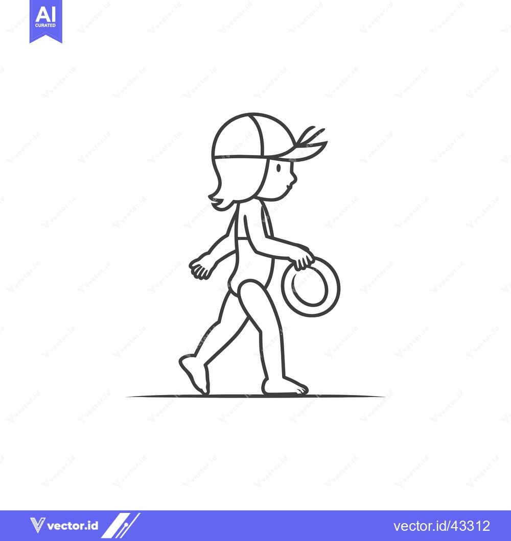 Premium Vector of Girl in Swimsuit and Hat Walking with a Ring