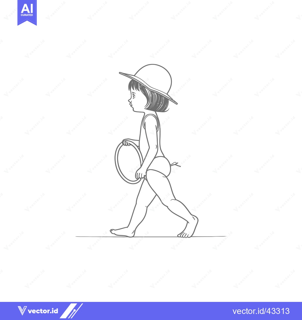 Premium Vector dari Girl in Swimsuit and Hat Walking with a Ring