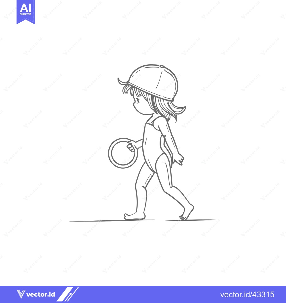 Premium Vector dari Girl in Swimsuit Walking with Ring Toy