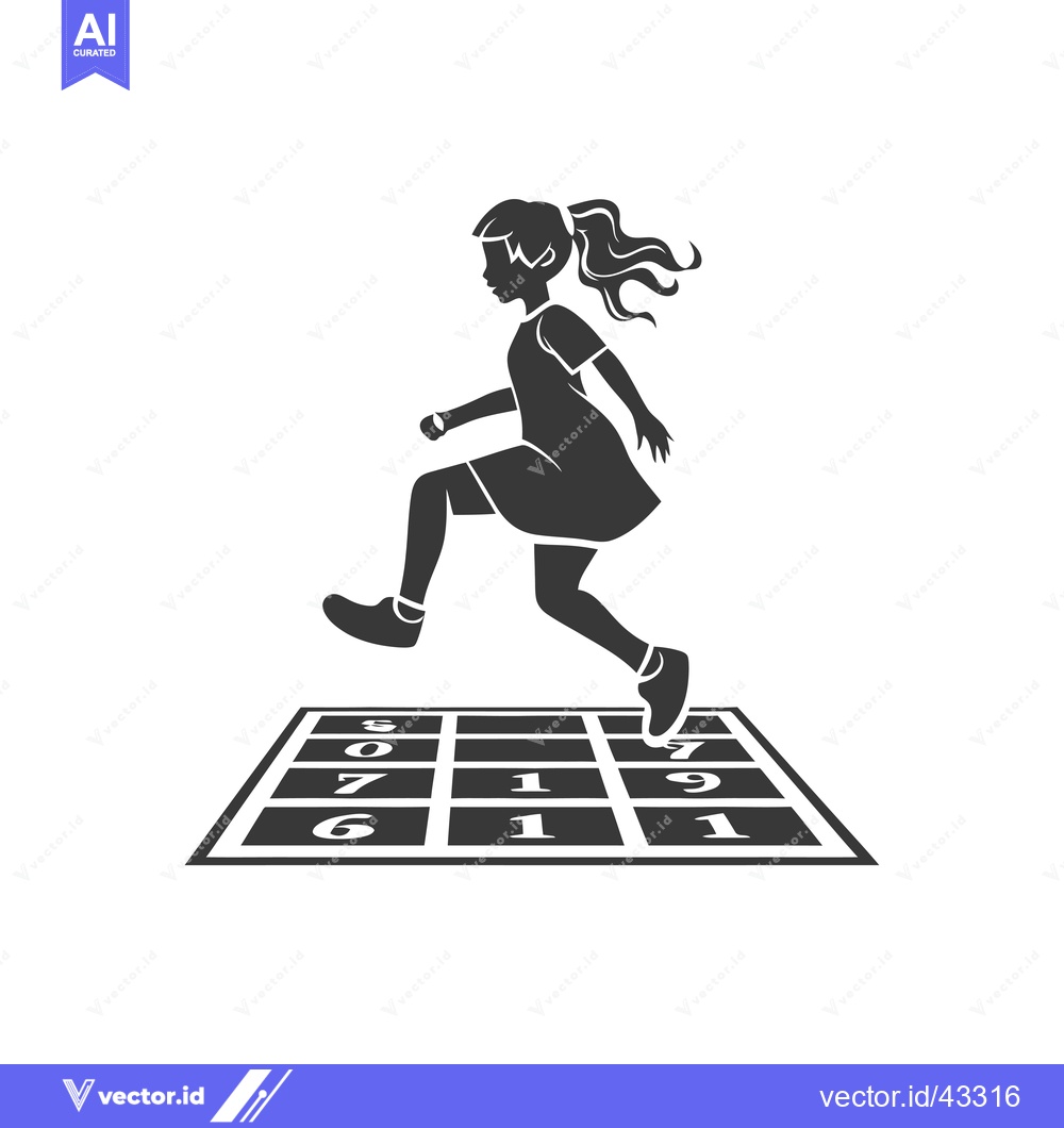 Premium Vector of Girl Jumping on a Numbered Grid Playground Game