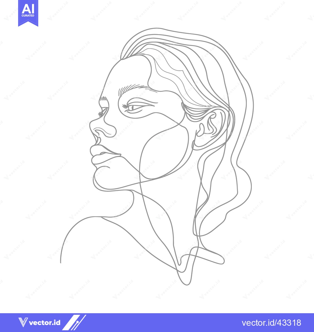 Premium Vector dari A minimalist gray line drawing portraying a woman looking to the side