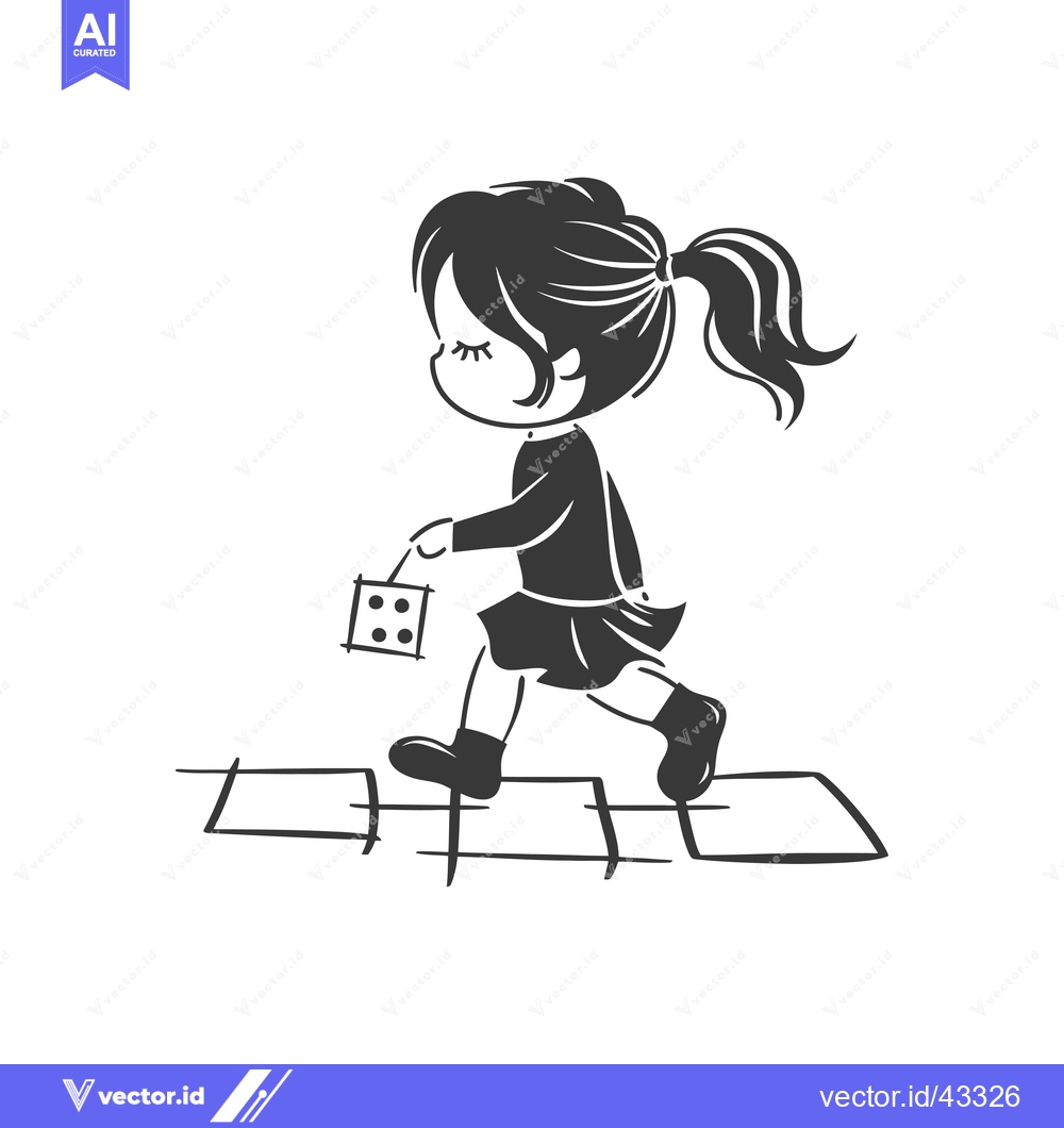 Premium Vector dari Girl Playing Hopscotch with a Dice in Hand
