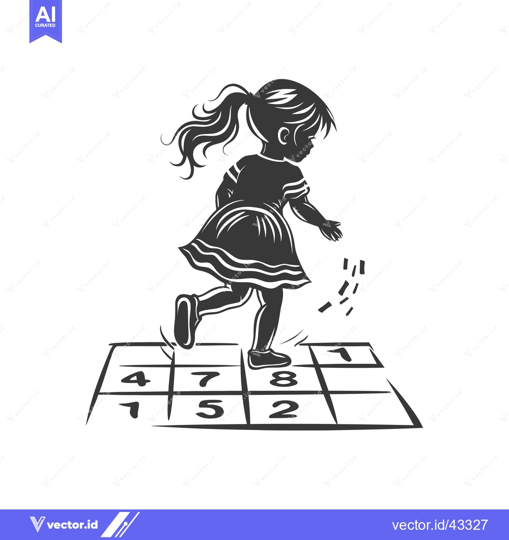 Premium Vector dari Girl Playing Hopscotch With Numbered Squares