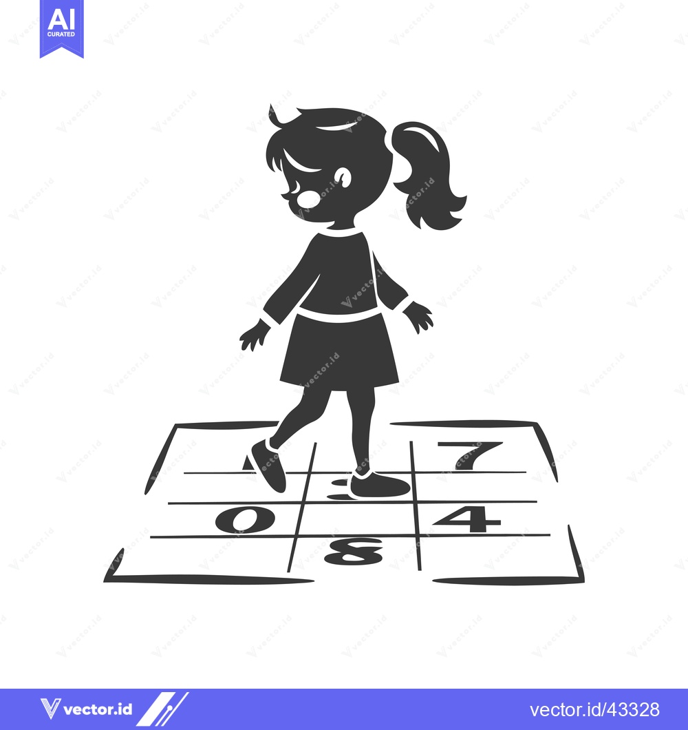 Premium Vector of Girl Playing Hopscotch With Numbered Squares
