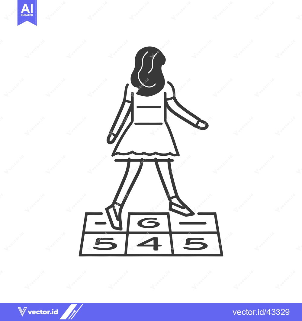 Premium Vector dari Girl playing hopscotch with numbered squares