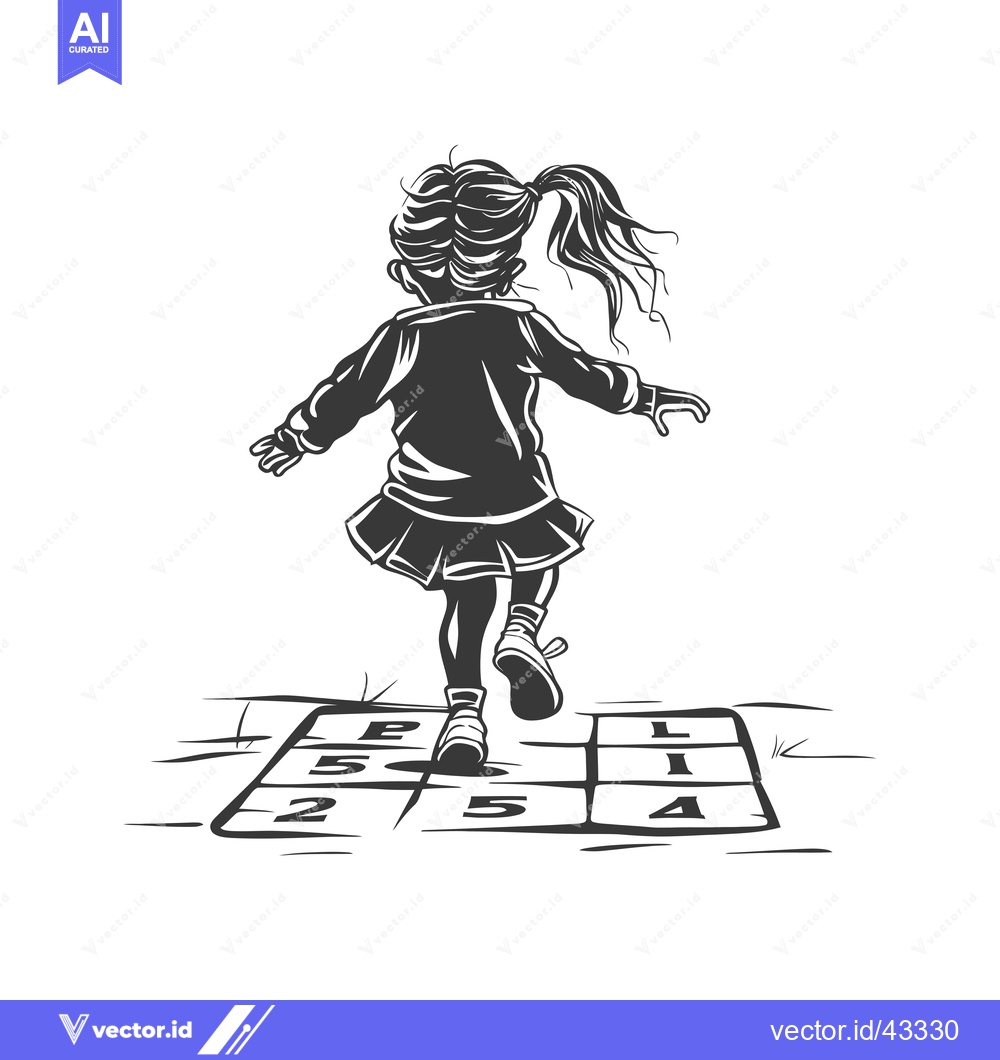 Premium Vector of Girl Playing Hopscotch with Numbers and Letters