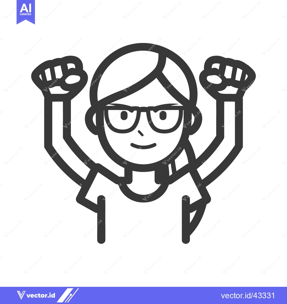 Premium Vector dari A simplified illustration of a girl with fists raised in the air