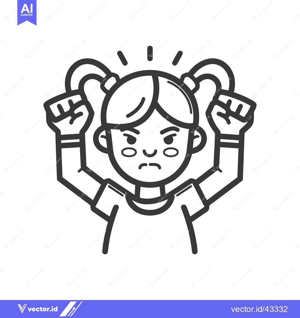 Premium Vector of Angry child with pigtails clenching fists expressing frustration and r