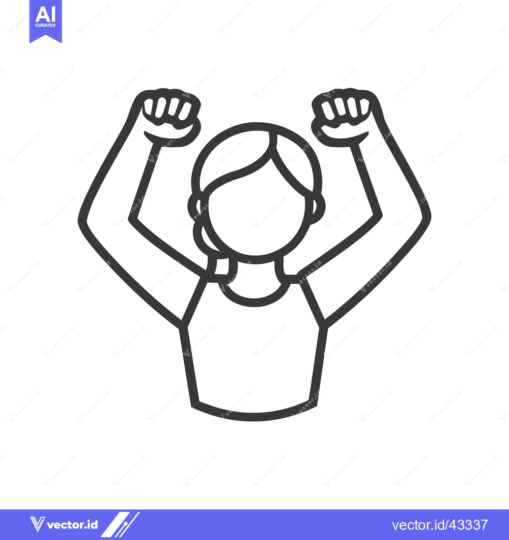 Premium Vector dari A simple line drawing of a woman with fists raised up