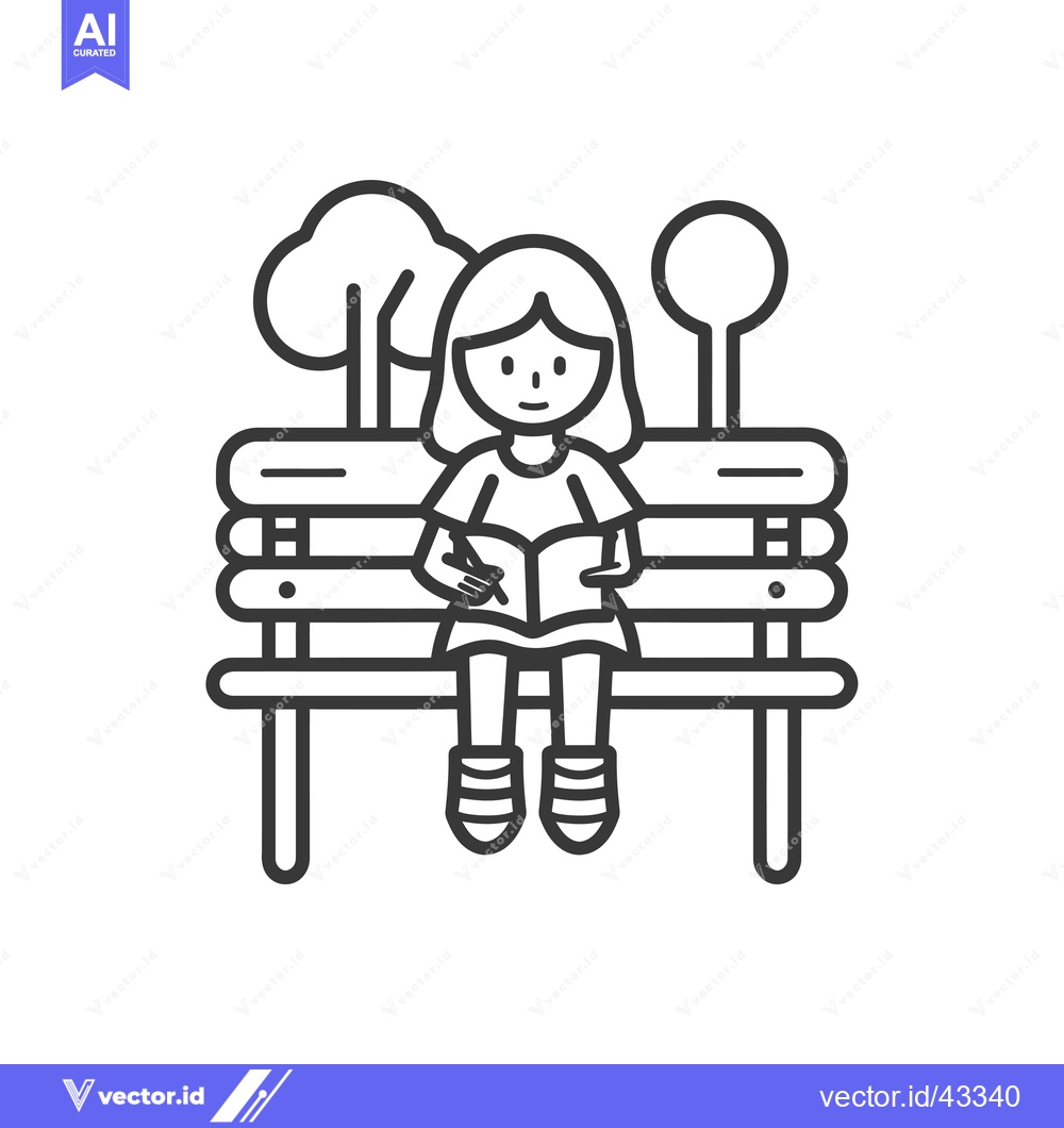 Premium Vector of Girl Reading a Book on a Bench in a Park