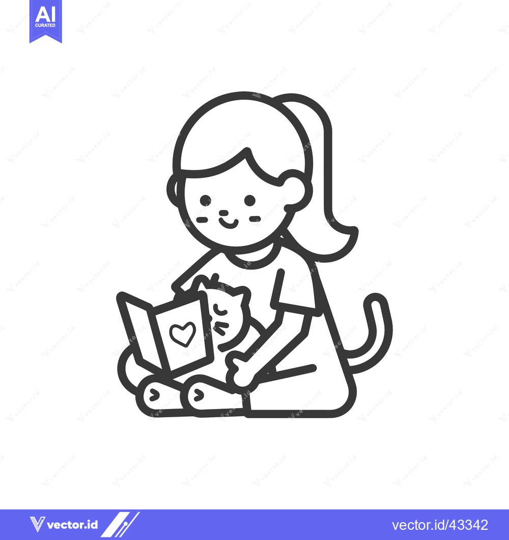 Premium Vector of Girl Reading Book with Cat on Lap