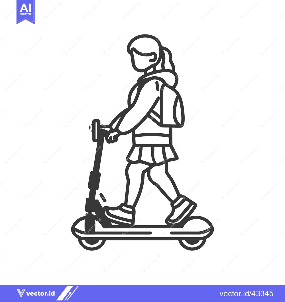 Premium Vector of Girl Riding Electric Scooter with Backpack