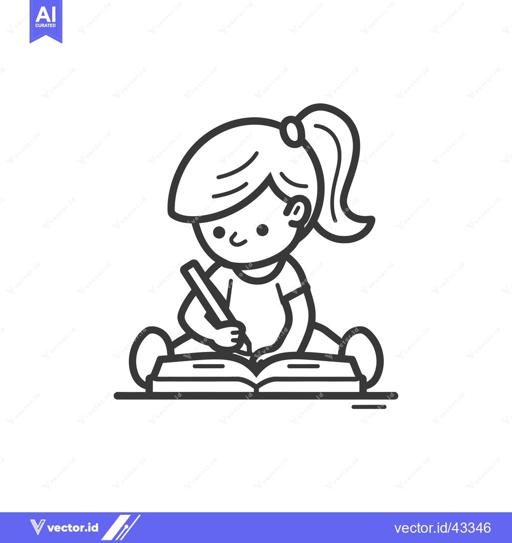 Premium Vector of Girl Sitting and Writing in a Book with a Pencil