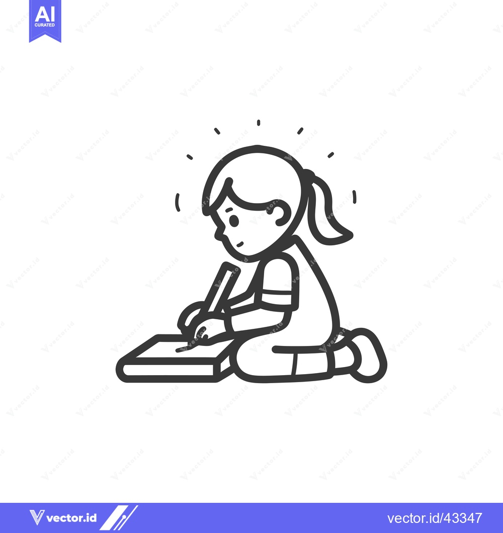 Premium Vector dari Girl Sitting and Writing in a Notebook with a Pencil