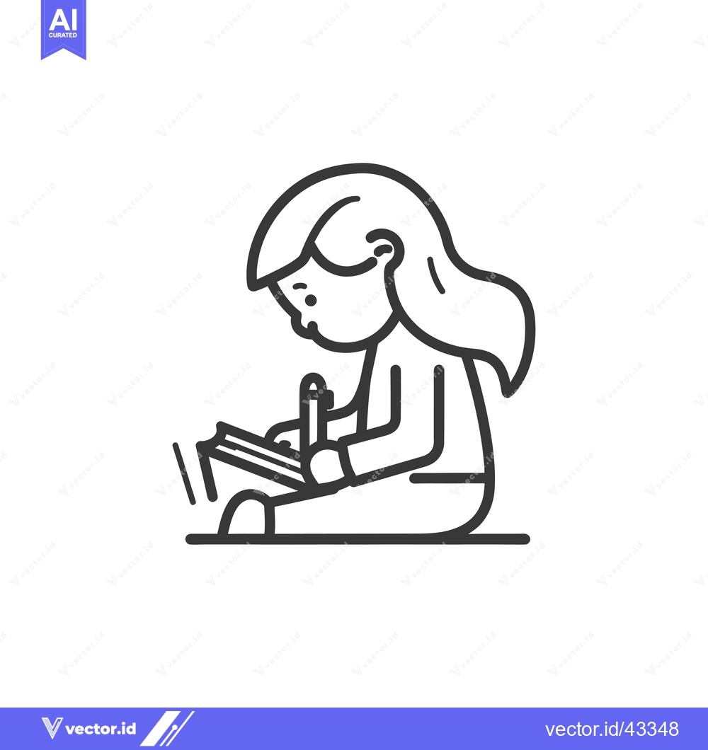 Premium Vector dari Girl Sitting and Writing with a Pencil on Paper