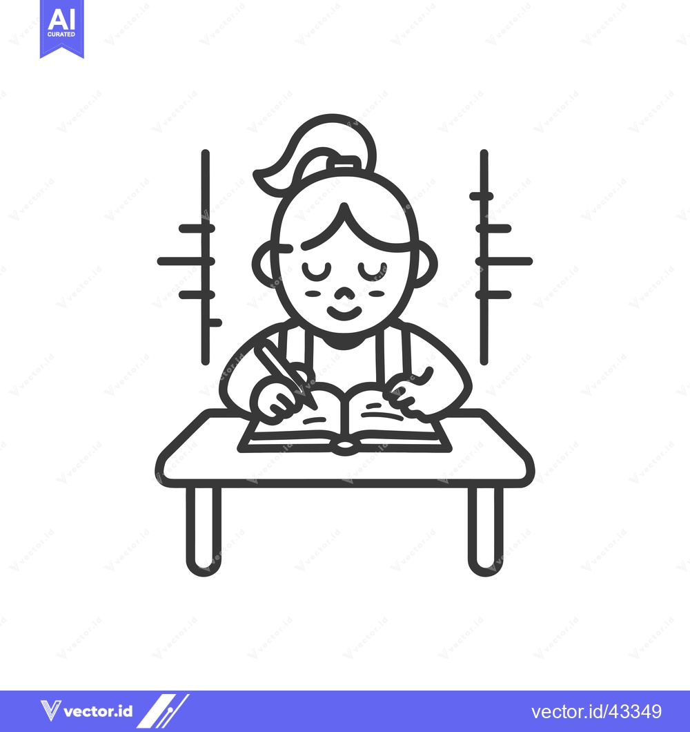 Premium Vector dari Girl Sitting at a Desk Writing in a Notebook