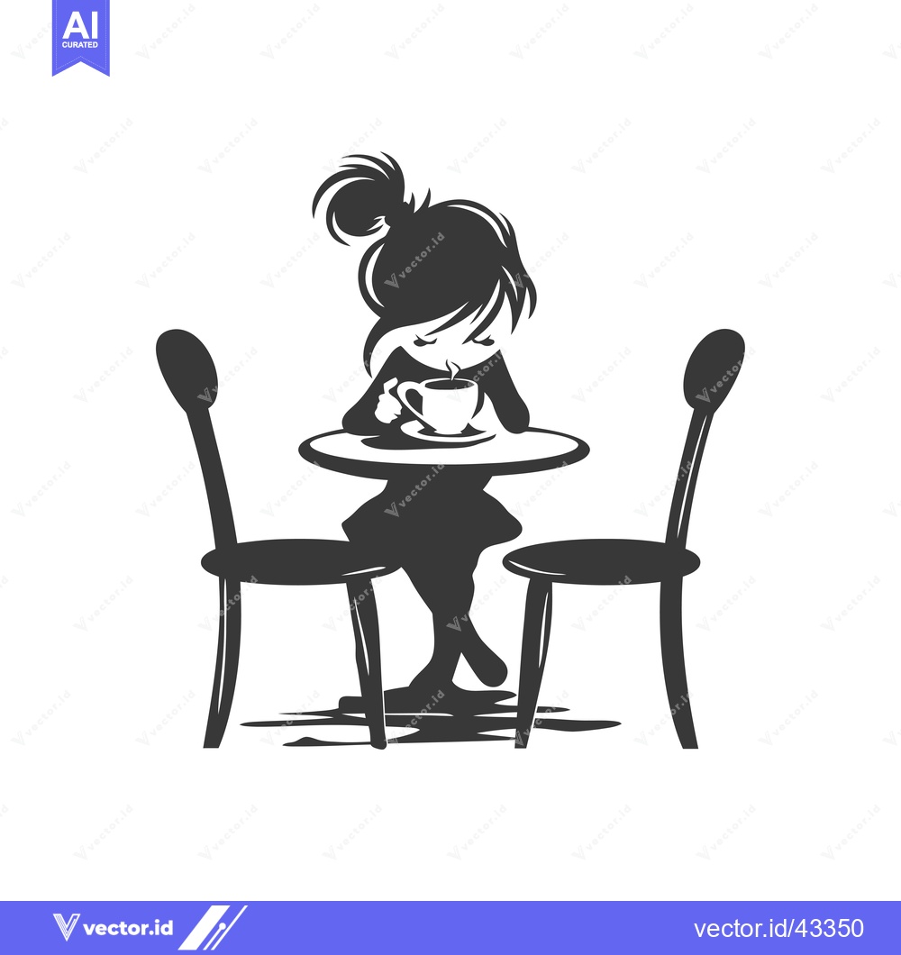 Premium Vector dari Girl Sitting at a Table, Drinking Coffee