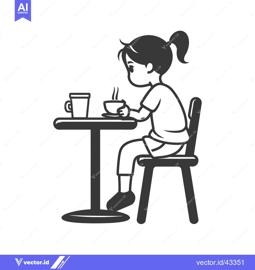 Premium Vector of Girl Sitting at a Table Drinking Coffee