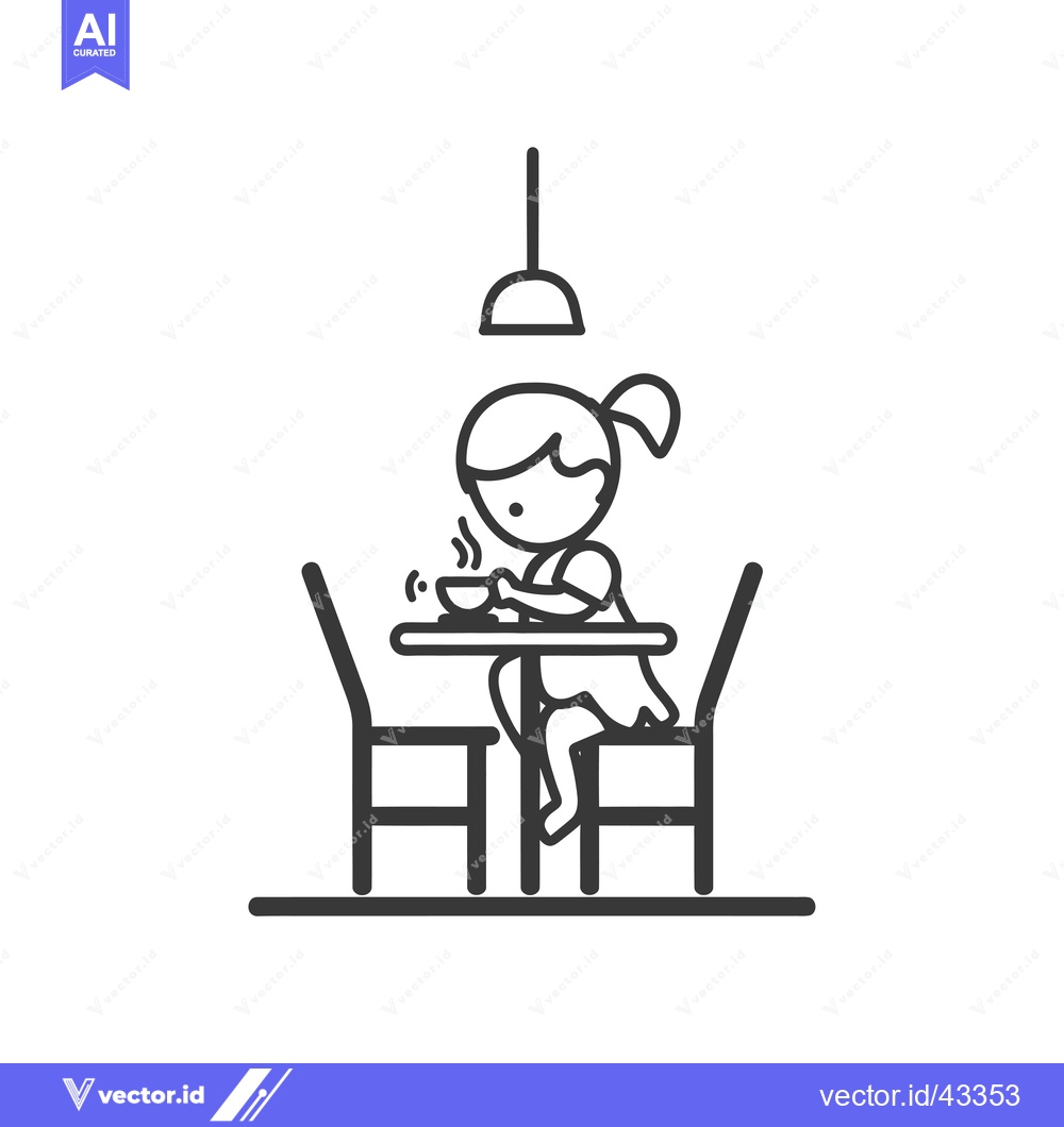 Premium Vector dari Girl Sitting at a Table with a Cup and a Lamp Above