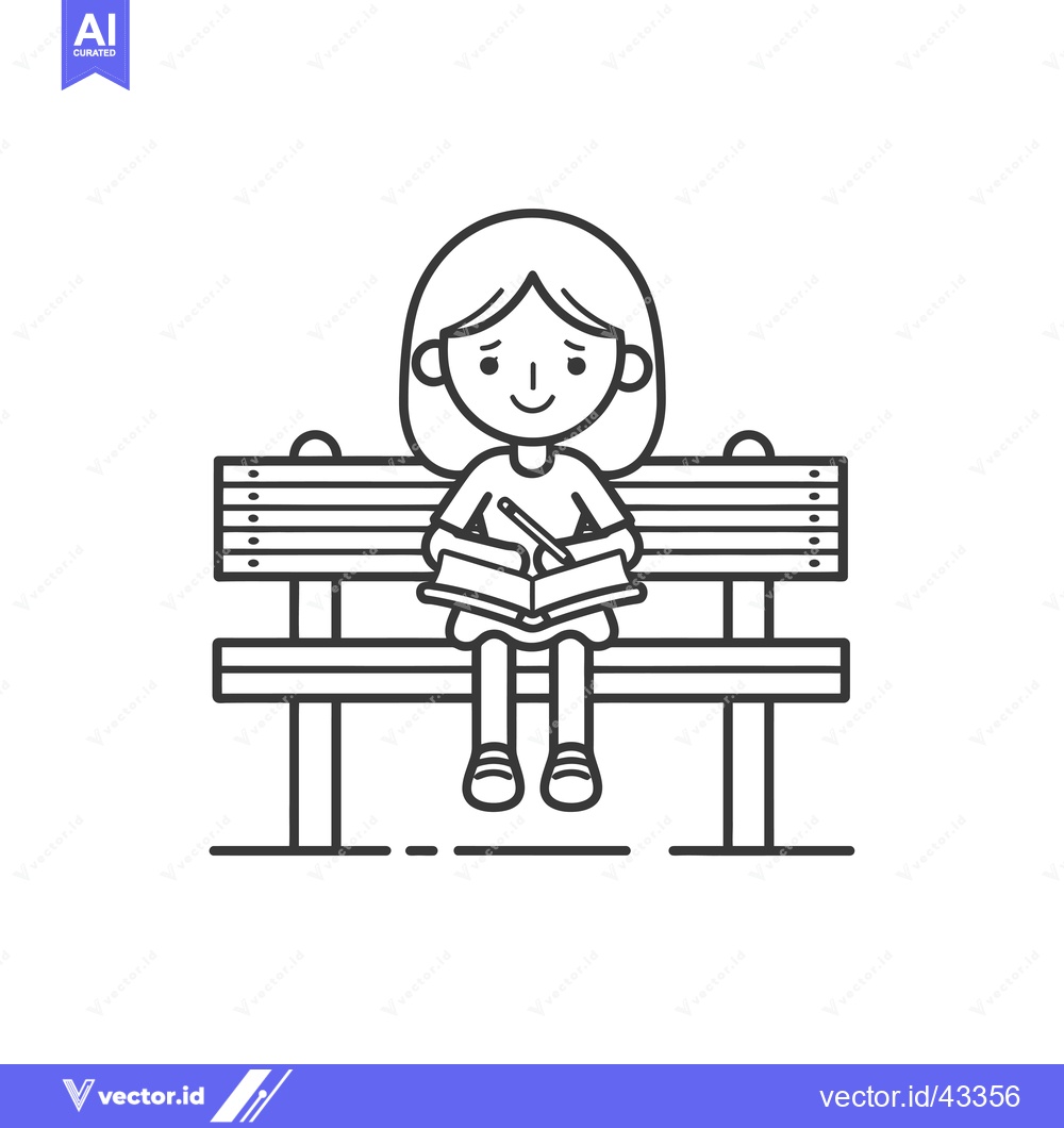Premium Vector dari Girl Sitting on a Bench Reading a Book