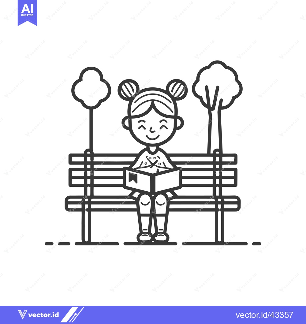 Premium Vector of Girl Sitting on a Bench Reading a Book in a Park
