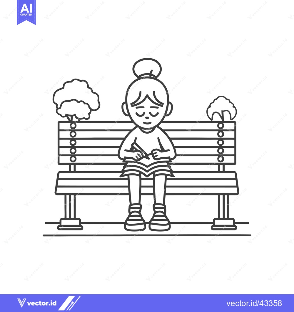 Premium Vector of Girl Sitting on a Bench Reading a Book in a Park