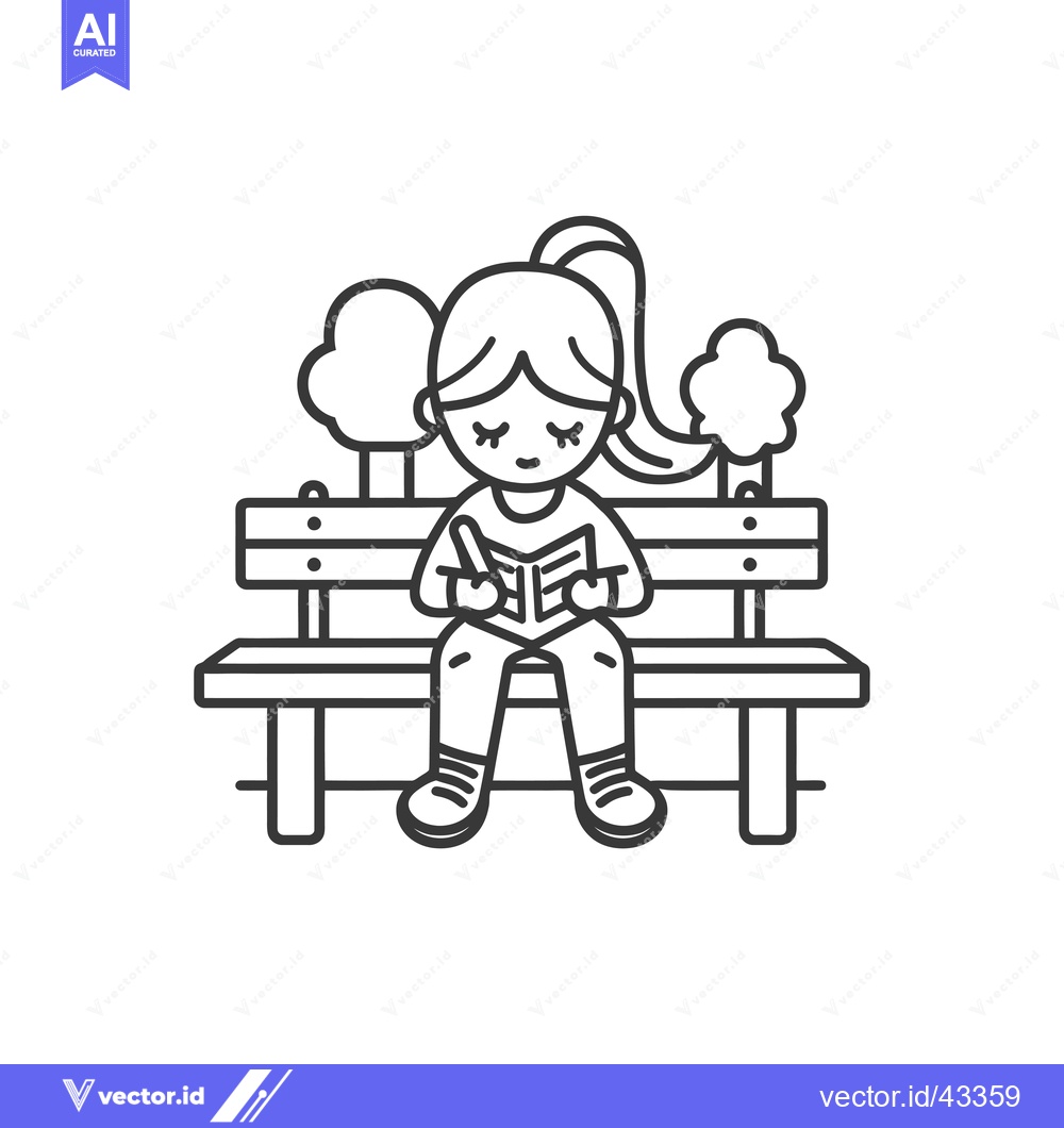 Premium Vector of Girl sitting on a bench reading a book in a park